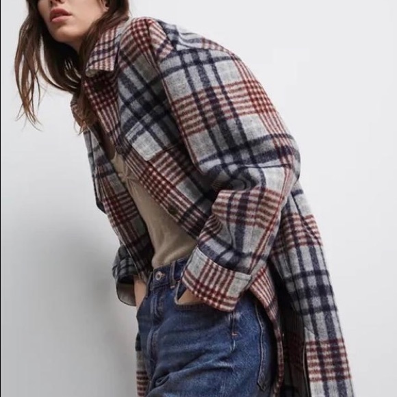 Zara Long Plaid Coat - Picture 2 of 7